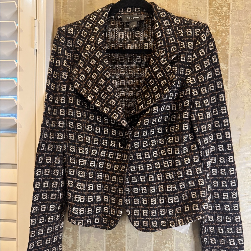 St. John Black and Cream Patterned KNIT Blazer RARE SAMPLE $1300
